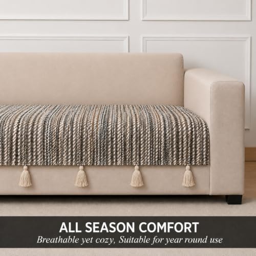 Image of STITCHNEST 'Nomad Weave Collection' 2 Seater Sofa Cover| Elegant Jacquard Fabric, Decorative Tassels, Washable & Durable for Modern Living54