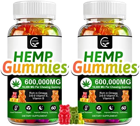 (2 Pack) High Potency Hemp Gummies Extra Strength -Stress, Sleep, Mood, Calming, Focus, Relaxation Supplements, 100% Natural Hemp Oil Extract Infused Gummies, Vegan, Non-GMO, Gluten-Free
