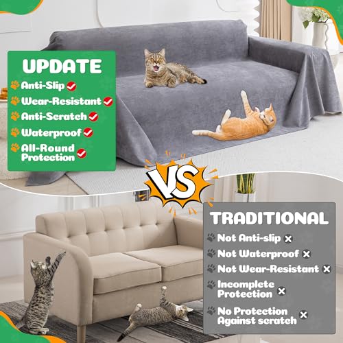 Loiion-Cat-Scratch-Furniture-Protector-Anti-Slip-Waterproof-Sofa-Cover-to-Keep-Cats-Off-Pet-Friendly-Couch-Protectors-for-3-Cushion-Couch-Gray-Anti-Scratch-Couch-Cover-for-Pets-and-Kids-118X71