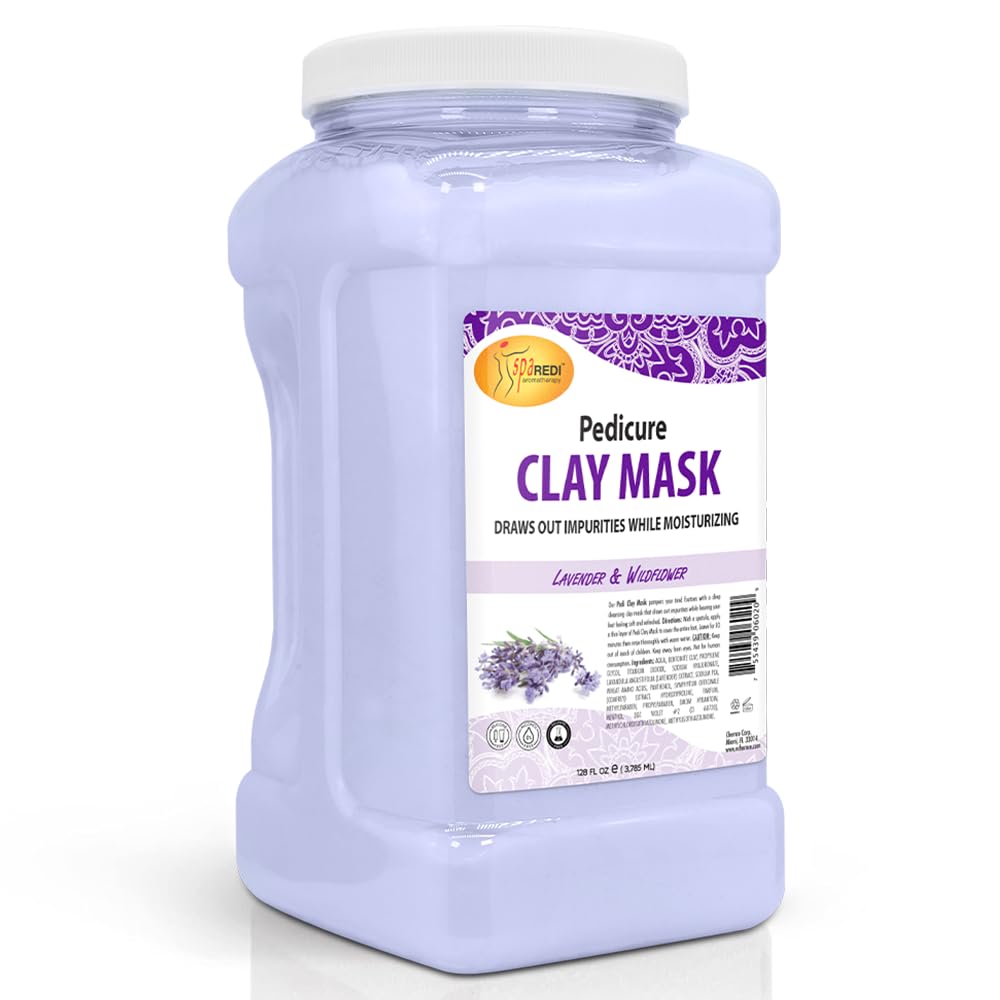 SPA REDI - Clay Mask, Lavender and Wildflower, 128 Oz - Pedicure and Body Deep Cleansing, Skin Pore Purifying, Detoxifying and Hydrating - Natural Bentonite Clay, Infused with