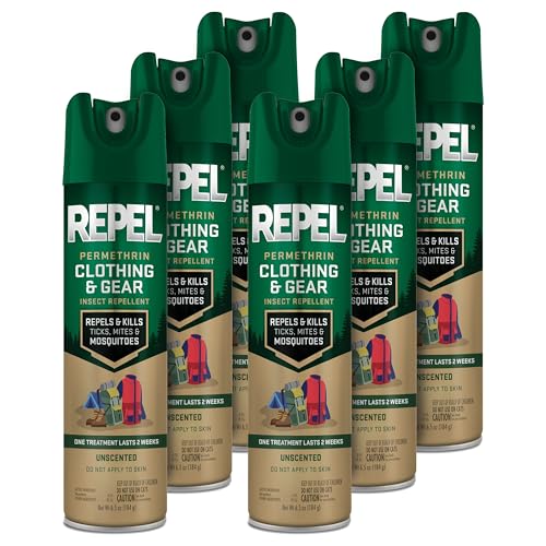 Repel Permethrin Clothing & Gear Insect Repellent, Use on Outdoor Gear, Tents and Sleeping Bags, Repels Mosquitoes, Ticks, Mites, (Aerosol Spray), 6.5 Fl Oz (Pack of 6)