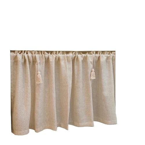 L6NqIAG Cupboard Curtain Kitchen Curtains Handmade Cotton Linen Short Curtain Tassels Window Valance Cafe Tiers For Farmhouse Bedroom Rod Pockets(ROD POCKET_W100XH52CM)