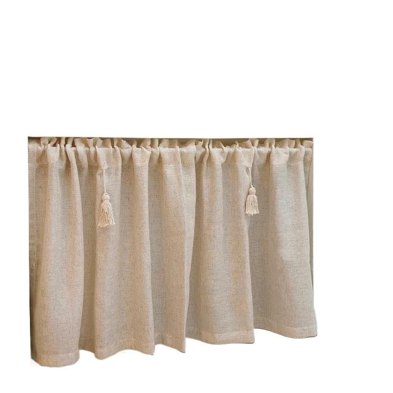 Rideau pour placard en coton et lin W200xH70cm | Rideaux de cuisine courts style ferme à glands