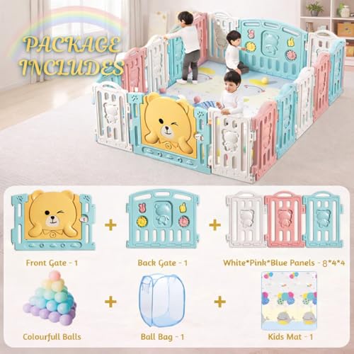 Image of 18 Panel Playpen for Babies up to 5 Year with Foldable Mat Big Size for Toddlers with Activity Panel Smart Folding & Portable Baby Play Fence for Kids Indoor with Gate (6x6 ft = 36 sqft)