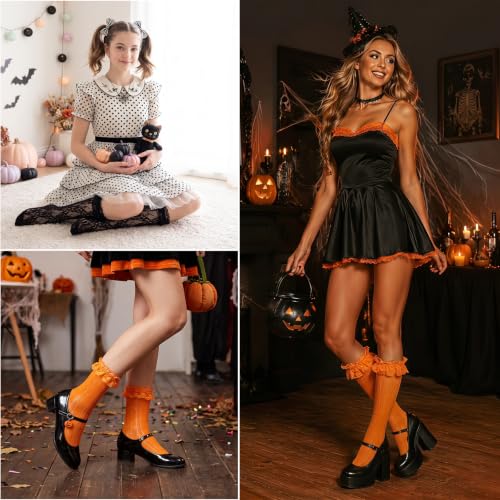 Image of Women Lace Ruffle Socks White Black Frilly Lolita Crew Dress Socks