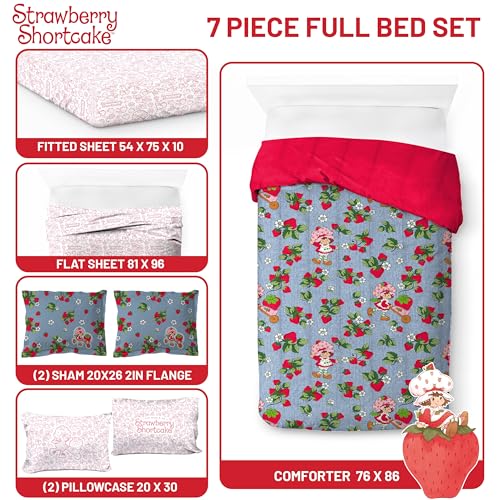 Image of Strawberry Shortcake Full Comforter Set 7 Piece Kids Bedding, Blue