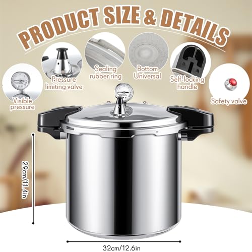 Kritkin 24qt Pressure Cooker for Canning Pressure Canner Supplies Kit, 6 Canning Supplies with Pressure Panner Stainless Steel Steam Rack Gauge for Canning, Silver