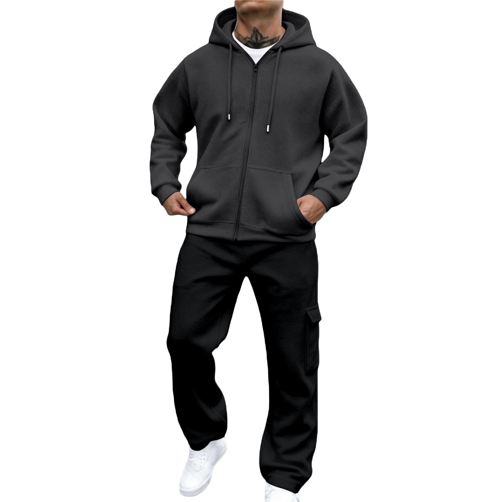 Felpa con cappuccio casual da uomo tinta unita, tuta sportiva moderna legge