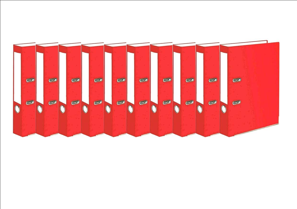 Very Strong Premium Quality Linen Lever Arch Files A4 Heavy Duty by Nobel (Red, 10 Files)