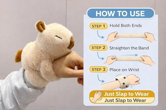 Image of Kids Soft Animal Stuffed Toy Slap Bands Wristbands | Cute Plush Wearable Toy Bracelet for Girls and Boys | Birthday Party Favors, Return Gifts, Stocking Stuffers
