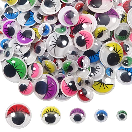 TOAOB 210 Pezzi Occhi Adesivi con Ciglia Colorate Autoadesivi Plastica Occhi Finti Mobili Occhietti 8 10 12 15 20 mm per Fai da Te Lavoretti Scrapbooking Creazione Bambole Pupazzi Artigianato