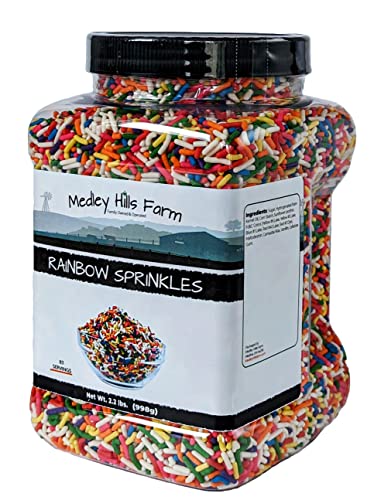 Medley Hills Farm Rainbow sprinkles in Reusable Container 2.2 Lbs. - Great bulk rainbow sprinkles for cake decorating - Kosher sprinkles for cookie decorating - brownies and ice cream toppings