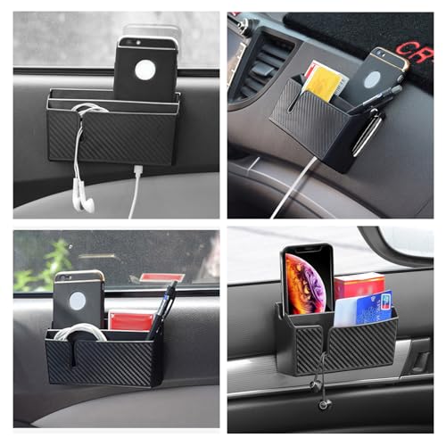 Image of Dickno Car Storage Box for Mobile Phone, Multifunctional Carbon Fiber Car Cell Phone Holder, Auto Dashboard Pocket Organizer, Vehicle Interior Accessories for Storge Phone Key Coin （Large）