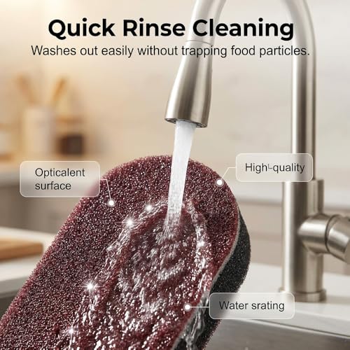 Image of Cleaning Sponges Eraser - Emery Scrub Sponge for Pots & Pans, Heavy Duty Rust & Stain Remover, High-Density Oil-Absorbing Sponge for Kitchen, Dish, Sink & Cookware Cleaning