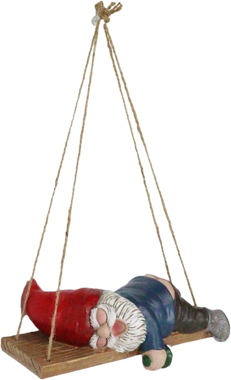 Ebros Gift Whimsical Mr Gnome Sleeping On Swinging Plank Tree Branch Hanger Wall Hanging Cabin Lodge Decorative Figurine Patio Garden (Passed Out Drunk Bare Bottoms Up Gnome)