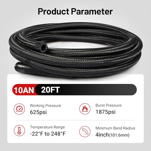 Image of EVIL ENERGY 10AN Fuel Line, AN10 Braided Fuel Hose Nylon CPE 20FT Black