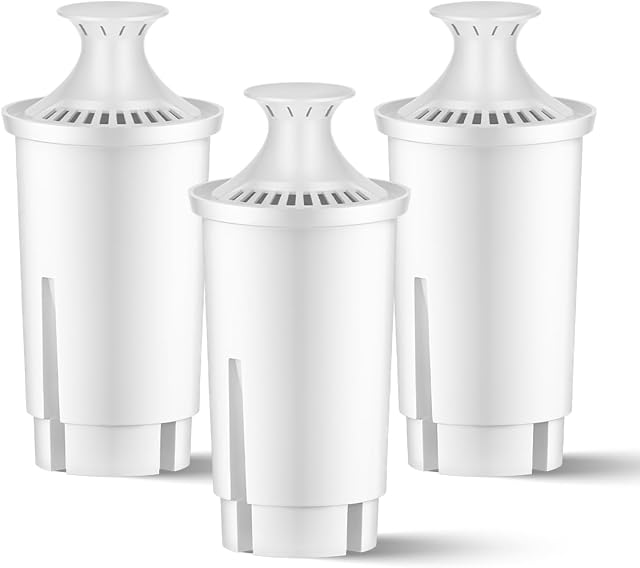 Replacement Fit for Brita Filter Pitcher and Dispenses, Water Filter Replacement Compatible with Brita Classic, OB03, Mavea, 35557 107007, Pack of 3