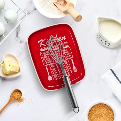 Image of Red Spoon Rest for Stove Top, Ceramic Spoon Holder for Kitchen Counter | Funny Large Cooking Utensil Rest, Conversion Chart Modern Farmhouse Kitchen Decor and Accessories for Cooking Lovers