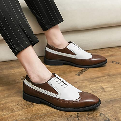 Dress Oxford for Men Lace Up Two Tone Brown and White Wing tip PU Leather Anti-Slip Slip Resistant Low Top Wedding(Brown,10 M US)4