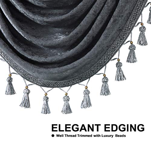 ELKCA Thick Grey Chenille Window Curtains Valance for Living Room Swag Waterfall Valance for Bedroom,Rod Pocket (W89inch, 1 Panel)