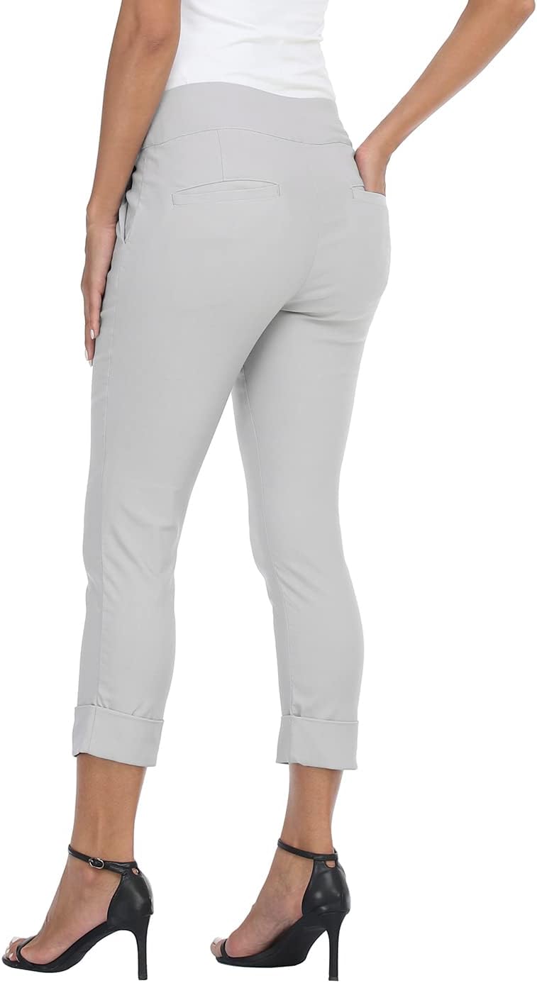 HDE Pull On Capri Pants for Women with Pockets Elastic Waist Cropped Work Pants - Image 3