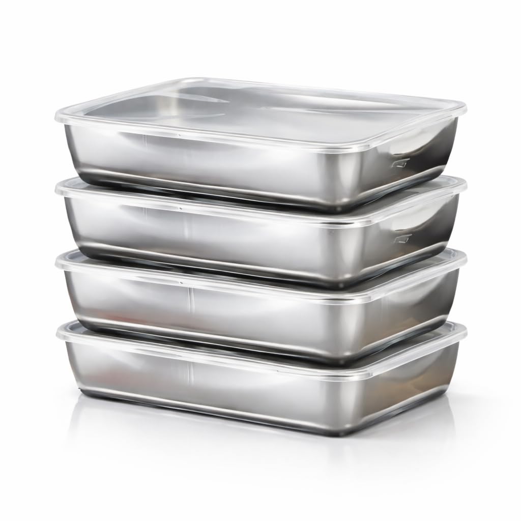 Premium Stainless Steel Meal Prep Containers with Lids - 4 Pack 2100ml Large Food Storage Boxes, Airtight, Reusable, Fridge & Freezer Safe, Kitchen Lunch Storage