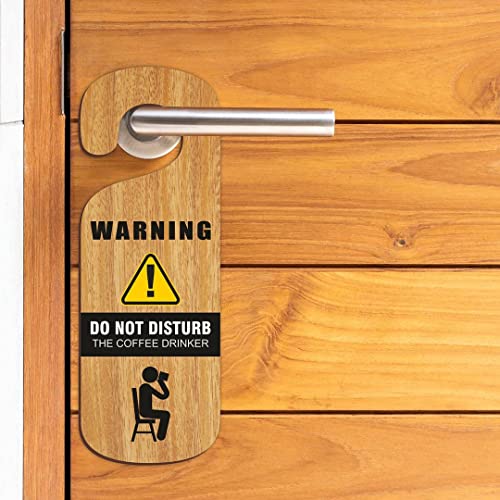 Image of KREEPO Warning Do Not Disturb The Coffee Drinker MDF Door Sign Hanger Size(24cm x 8.5cm) kr46