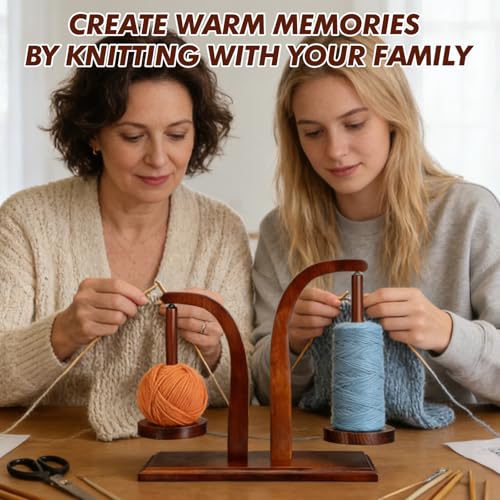 Dual Spindle Yarn Spinner, 2.5LBS Load Capacity Strong Magnetic Wooden Yarn Holder for Crocheting Knitting, Tangle-Free Yarn Spinner Crochet Knitting Accessories for Knitters Crafters — view 6