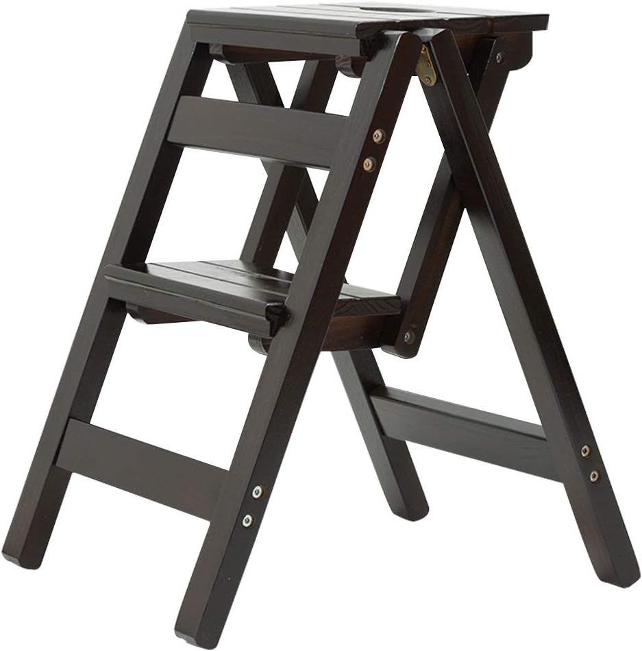 Mini Step Ladder Stool Home Kitchen Dual-use High Pedal Stool Portable Shoe Bench Wooden Folding Stairs Chair for Adults and Kids (Color : Black)