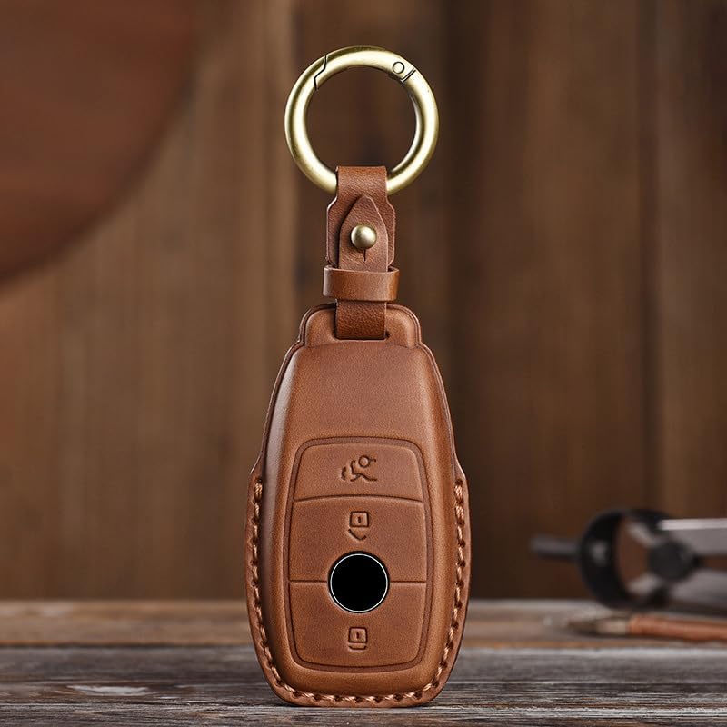 Miniatura 3 de ontto Funda de piel para llave de automóvil de 3 botones para Mercedes-Benz, protección de 360 grados, para Benz Clase C, Clase G 2019-2021, Clase E
