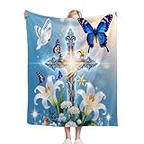 Gumntun Mantas Cama 180-240x260 cm Mariposa Azul Lirio, 3D Estampado Manta Sofá de Franela, Sherpa Gruesa Caliente Frazada para Mujeres Hombres Parejas y Familias_23426a