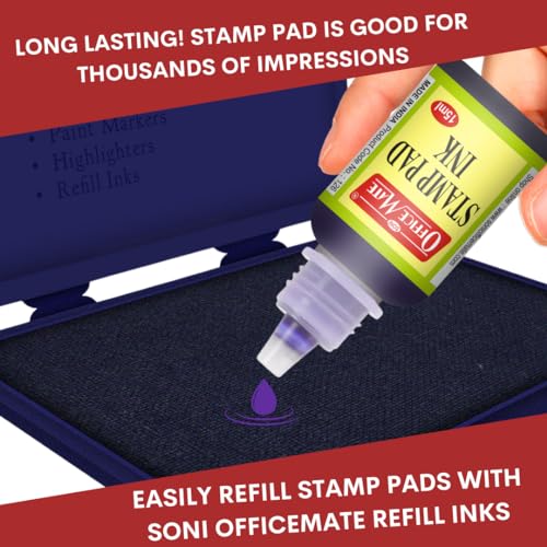 Image of Soni Officemate Stamp Pad Ink - 15ml |Pack of 10 (Violet) | Quick-Dry, Smudge-Free Ink | Long-Lasting & Easy-to-Use | for Office, School, Craft & DIY Use