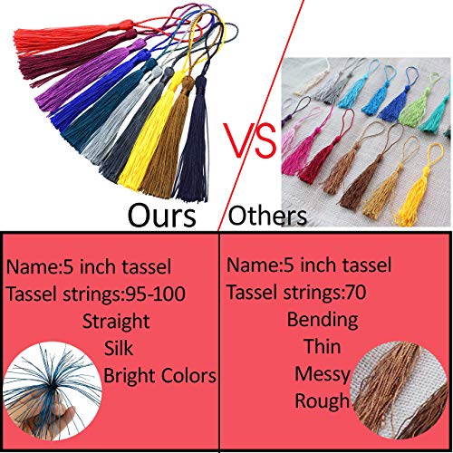 Image of 100pcs 13cm /5 Inch Silky Floss Bookmark Tassels with 2-Inch Cord Loop and Small Chinese Knot for Jewelry Making, Souvenir, Bookmarks, DIY Craft Accessory (White)