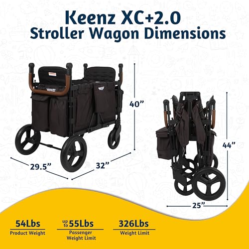 Keenz XC+ 2.0 - Luxury Comfort Stroller Wagon | Foldable 4 Passenger Quad Seater with Adjustable Canopy | Black