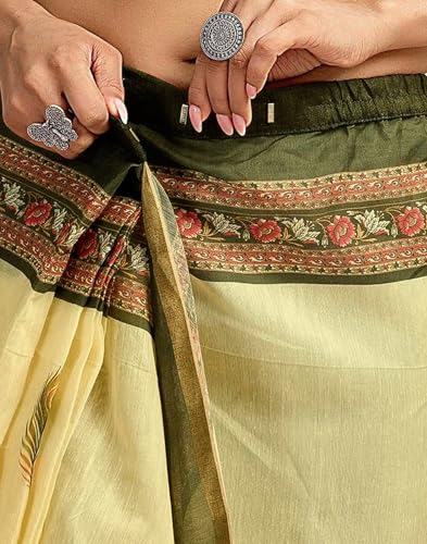 Image of SIRIL Women's Printed Chanderi Cotton One Minute Ready to Wear Saree with Unstitched Blouse Piece