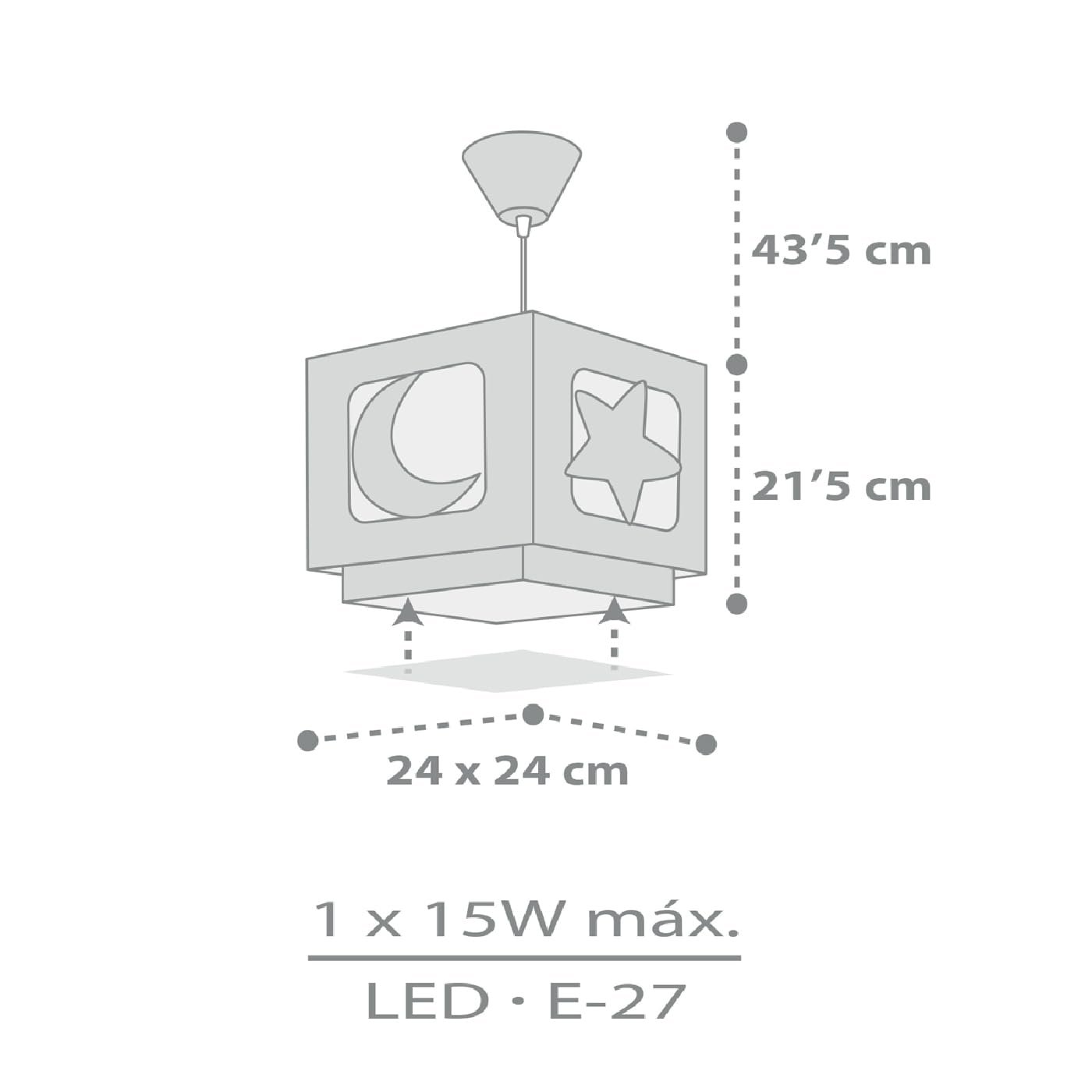 Lampada a sospensione per bambini Dalber Moonlight, luna e stelle, grigio chiaro di luna 63232ME, lampade per bambini, bambine e neonati