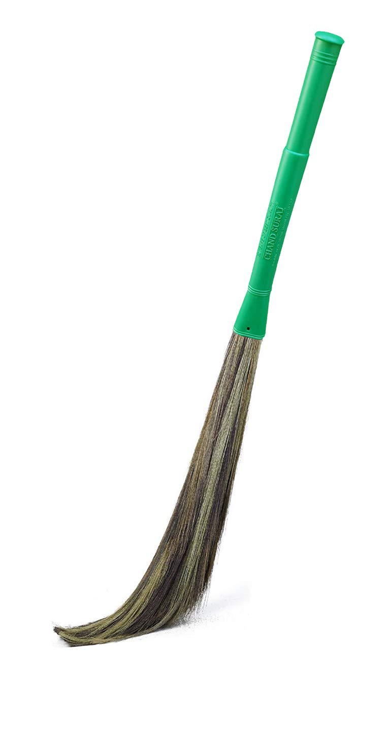 CHAND SURAJ® Tikona Long Handle Natural Grass Brooms for Home Cleaning- Multicolor (1 Grass Broom)