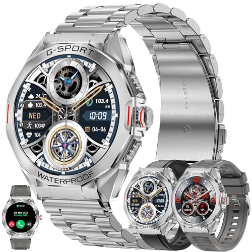 Relojes inteligentes para hombre (contestar/hacer llamadas), reloj de seguimiento de fitness HD de 1.45 pulgadas con monitor de presión arterial/frecuencia cardíaca, SpO2, reloj de fitness para