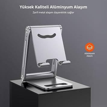 Juo Aluminum Foldable Metal Desktop Phone Holder Stand Silver