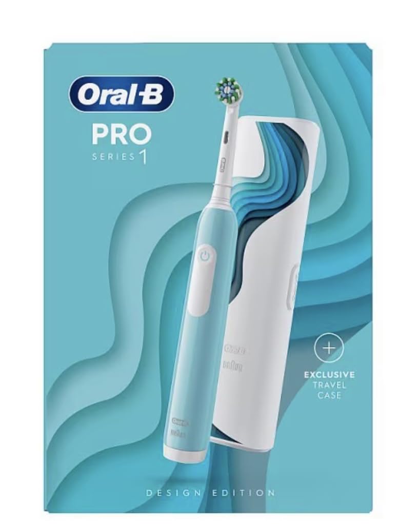 Oral-B Cepillo de dientes eléctrico recargable Pro Series 1 azul con 1 cabezal de repuesto + 1 funda de viaje. 1 cepillo de dientes