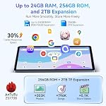 11 Inch Android 16 Comprimé avec Gemini AI, 24GB RAM+256GB ROM (TF 2TB), 1920x1200 FHD 2K Affichage, Octa-Core, 8000 mAH avec charge rapide, Grandes tablettes Android pour le jeu, Bureau, Film
