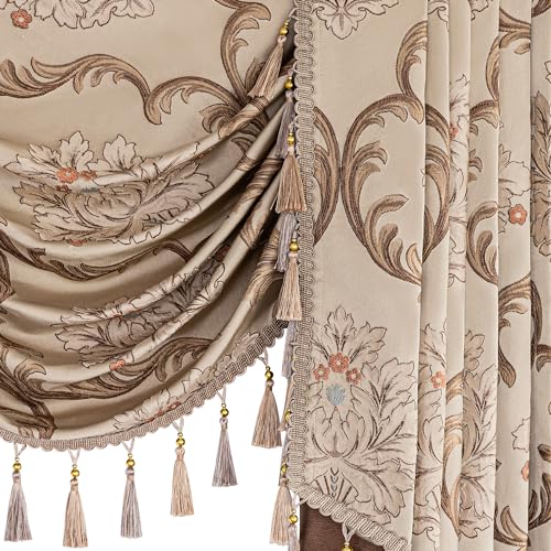 Cenefa de cascada jacquard caqui claro de 79 pulgadas para cortinas de salón navideño 8