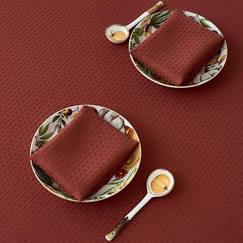 Image of maxmill Fall Cloth Napkins 20 x 20 Inch Weaved Pattern Soft Comfortable and Luxury Serviette for Harvest Thanksgiving Family Dinners Weddings Parties and Banquets Set of 4 Pieces, Rustic Brick