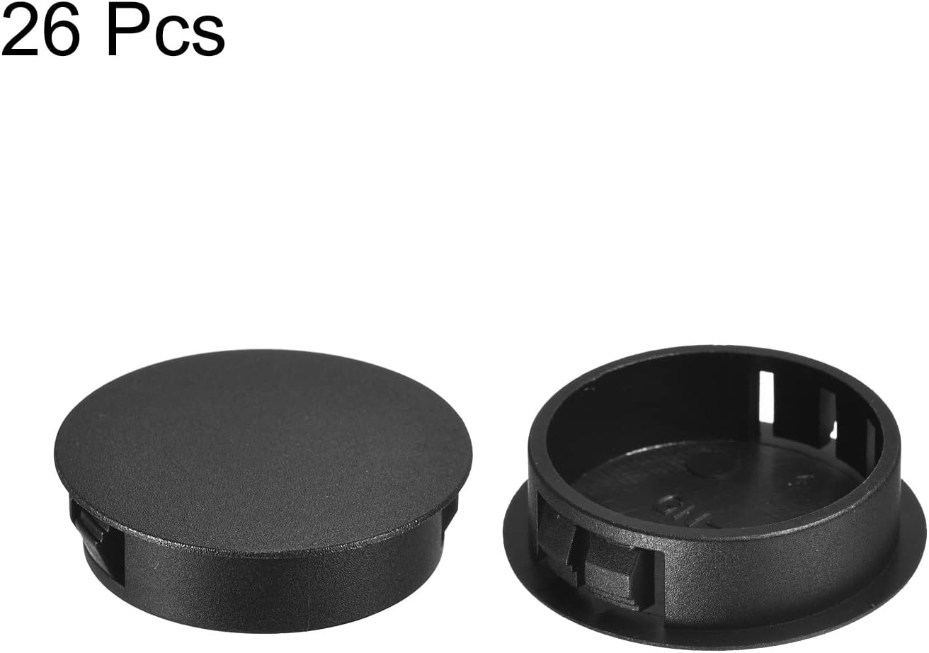 uxcell 25/32" Plastic Hole Plugs, 26Pcs Flush Type Panel Round Snap in Fastener Knockout Locking Plugs for Furniture Insert End Caps Panels, Gray - - 