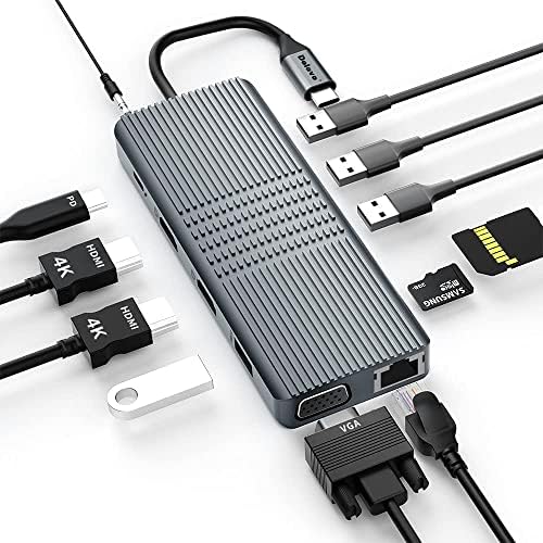 USB C Docking Station Dual 4K HDMI Triple Monitor 12 IN 1 USB C Hub Multiport Adapter with VGA,100W PD,Ethernet, USB 3.0, USB 2.0, SD/TF Card Reader, Audio, for MacBook A/P, Windows Dell XPS 15/HP
