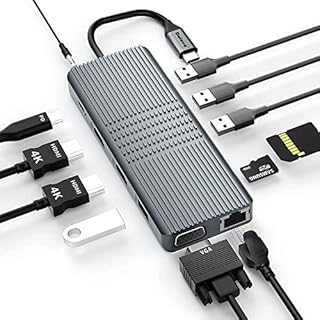 USB C Docking Station Dual 4K HDMI Triple Monitor 12 IN 1 USB C Hub Multiport Adapter with VGA,100W PD,Ethernet, USB 3.0, USB 2.0, SD/TF Card Reader, Audio, for MacBook A/P, Windows Dell XPS 15/HP