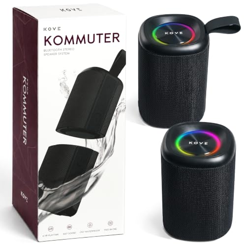 KOVE Kommuter Wireless Bluetooth Boombox - Dual Splittable IPX7 Rated Waterproof Bluetooth Speaker with 20W Loud Stereo Sound and Dual 1500mAh Li-ion Battery - Wireless Surround Sound (Black)