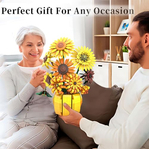 Image of Flowers Building Sets for Adults, Van Gogh Prints Art Botanical Collection for Woman Girls 14+, Sunflowers Pot Bouquet Plants Kits Compatible with Lego Flowers, Home Decor /Christmas /Valentine, 11002