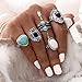 Fheaven 5pcs/Set Women Bohemian Vintage Silver Stack Rings Above Knuckle Blue Rings Set