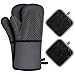 Ofenhandschuhe und Topflappen Set, FAUETI 300℃ Hitzebeständige Silikon Anti-Rutsch Topfhandschuhe, Baumwolle Waschbar kochhandschuhe für Kochen Backen Grillen, Grau